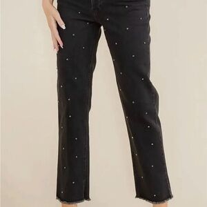Black Embellished with rhinestones Women's Jeans